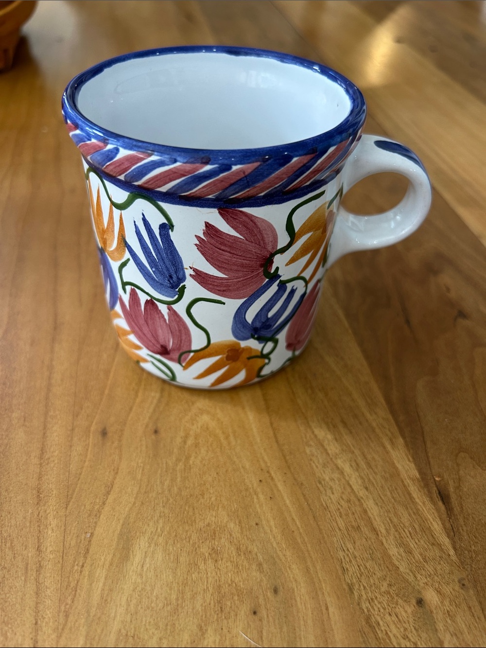 Hand-Painted Floral Terracota Pottery Mug Mexico